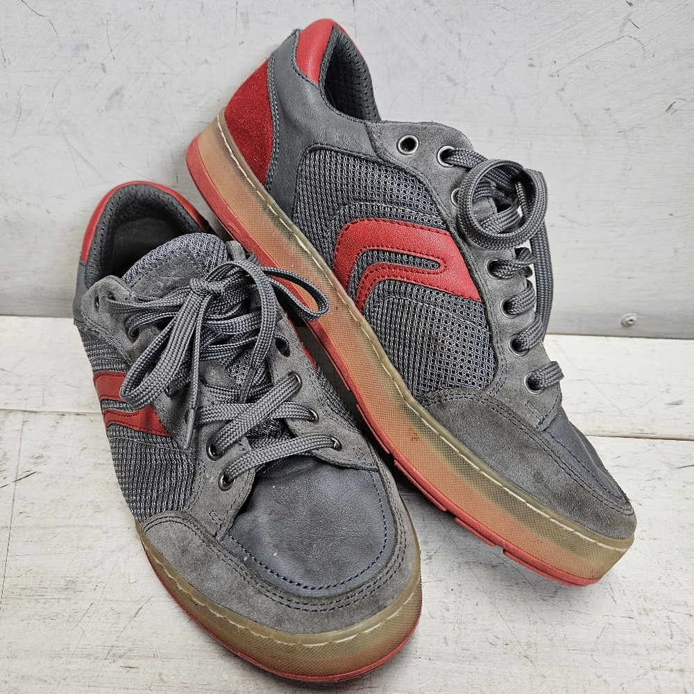 GEOX Respira Ariam Breathable Grey/Red Suede Leather Sneakers Italy Mens 9